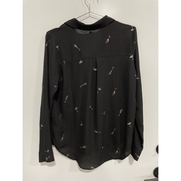 Maurices Shirt Size Small Cocktail Glass Print V Neck Long Sleeve Business Work - Picture 4 of 9